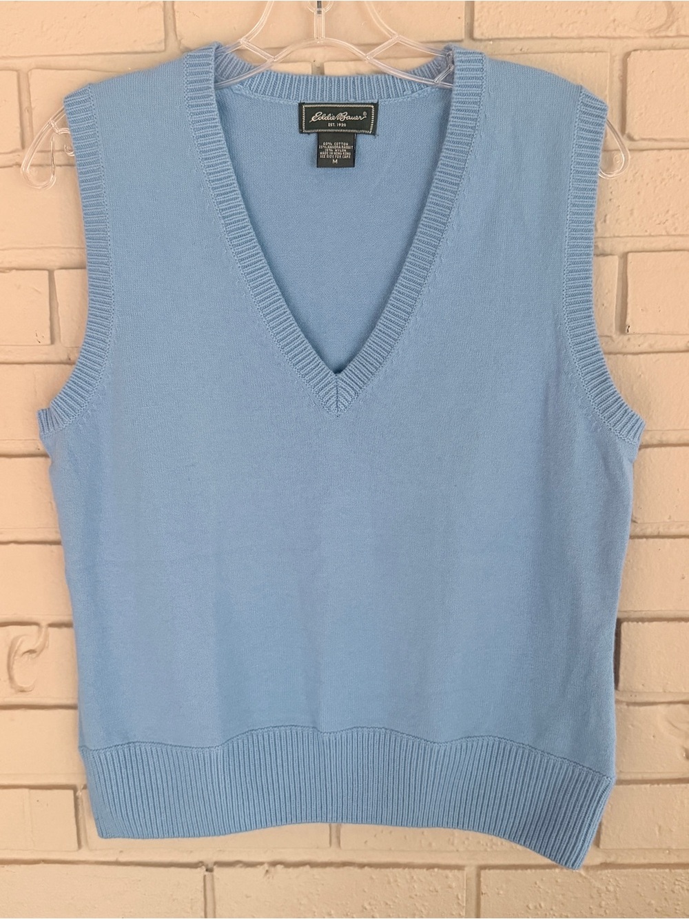 Vintage 90s Eddie Bauer Womens Blue Angora Blend Sweater Vest Sz M Classic